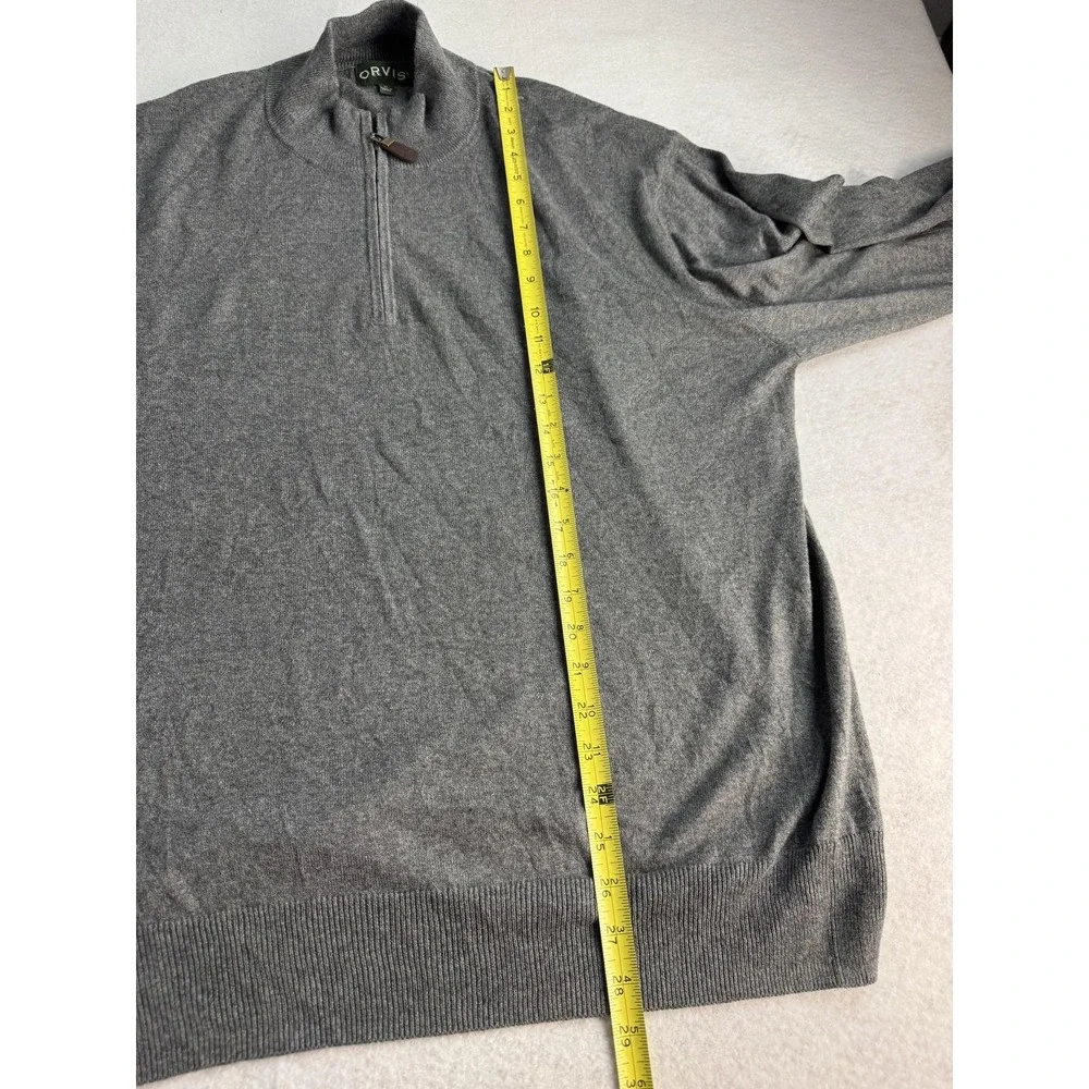 Orvis Sweater Mens XL Gray Cotton Silk Cashmere Quarter Zip Mock Neck Pullover‎